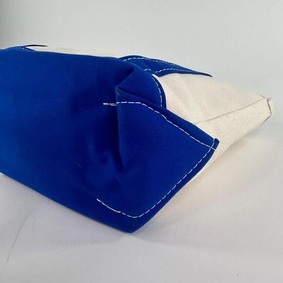 VTG L.L.Bean Boat & Tote Heavy Duty Canvas Bag Beige Blue Tote Handbag Bags - Picture 7 of 12